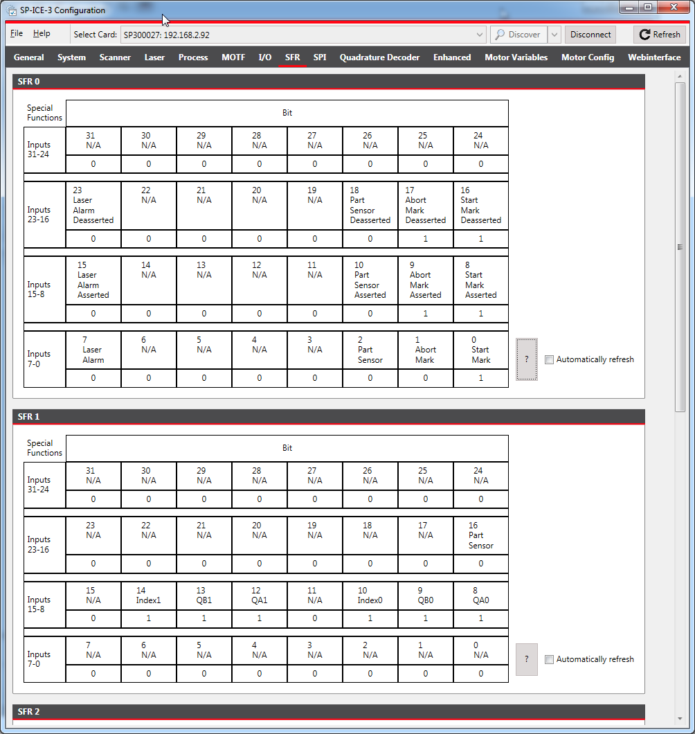 SP-ICE-3 Configuration-SpecialFunctionRegisterStatus